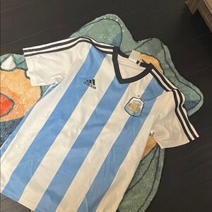 Adidas Blue and White Striped Soccer Jersey